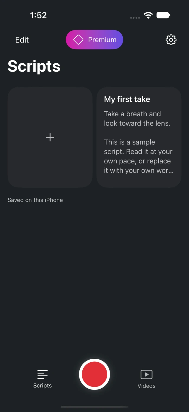Teleprompter Pal beta script library on iPhone
